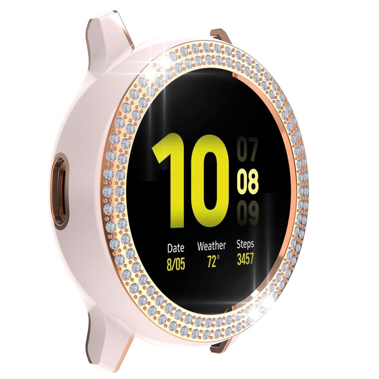 For Samsung Galaxy Watch Active2 44mm Two Row Rhinestones Decor Smartwatch Case PC Electroplating Half Protective Cover - Pink/Rose Gold-5