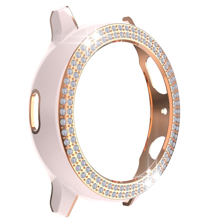 For Samsung Galaxy Watch Active2 44mm Two Row Rhinestones Decor Smartwatch Case PC Electroplating Half Protective Cover - Pink/Rose Gold-6