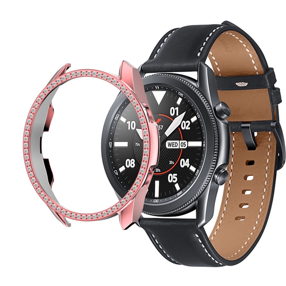 For Samsung Galaxy Watch3 45mm Watch Case Hard PC Rhinestone Glitter Cover Frame Protective Cover - Pink-2