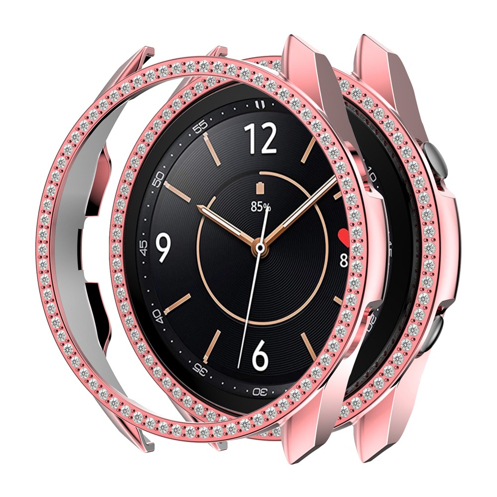 For Samsung Galaxy Watch3 45mm Watch Case Hard PC Rhinestone Glitter Cover Frame Protective Cover - Pink-3