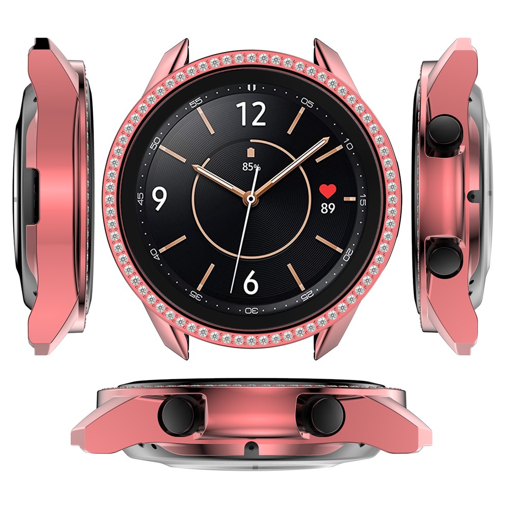 For Samsung Galaxy Watch3 45mm Watch Case Hard PC Rhinestone Glitter Cover Frame Protective Cover - Pink-9