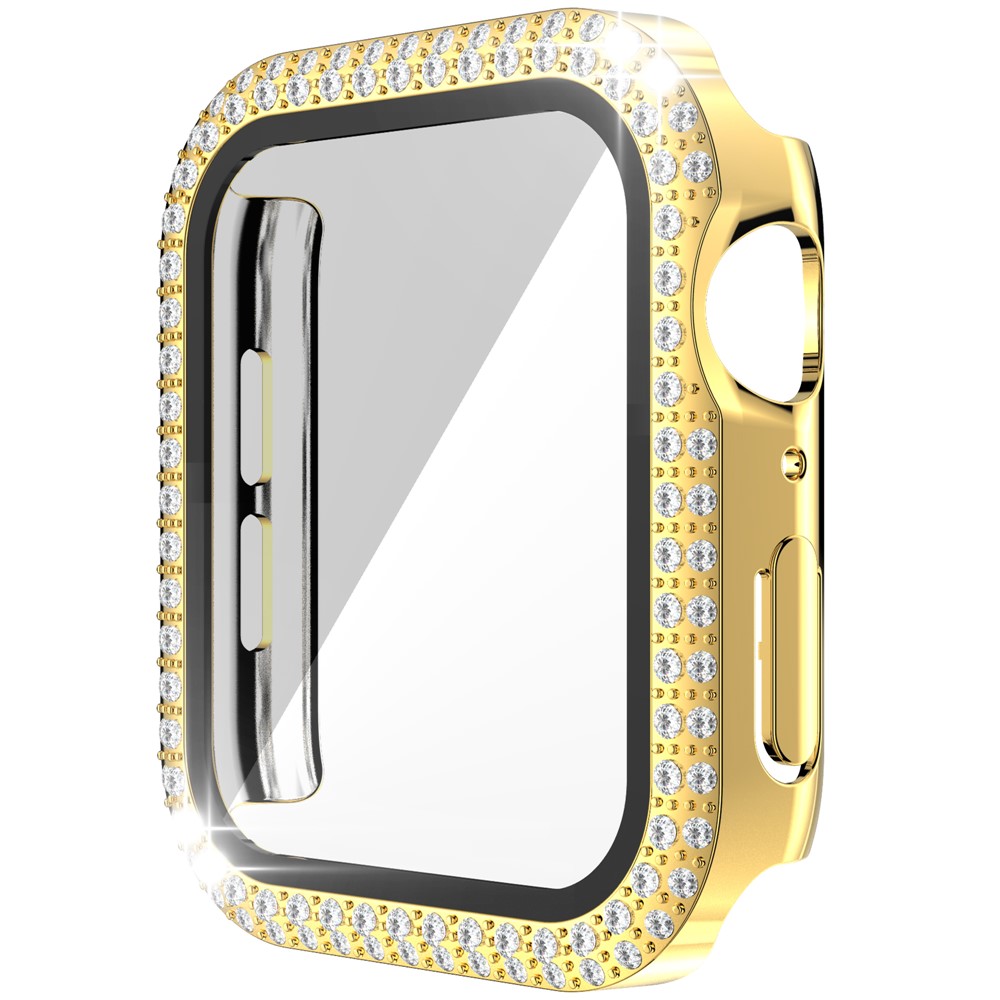 For Apple Watch SE/Series 4/5/6 40mm Rhinestone+PC+Tempered Glass Anti-drop Watch Case Protector - Gold-2