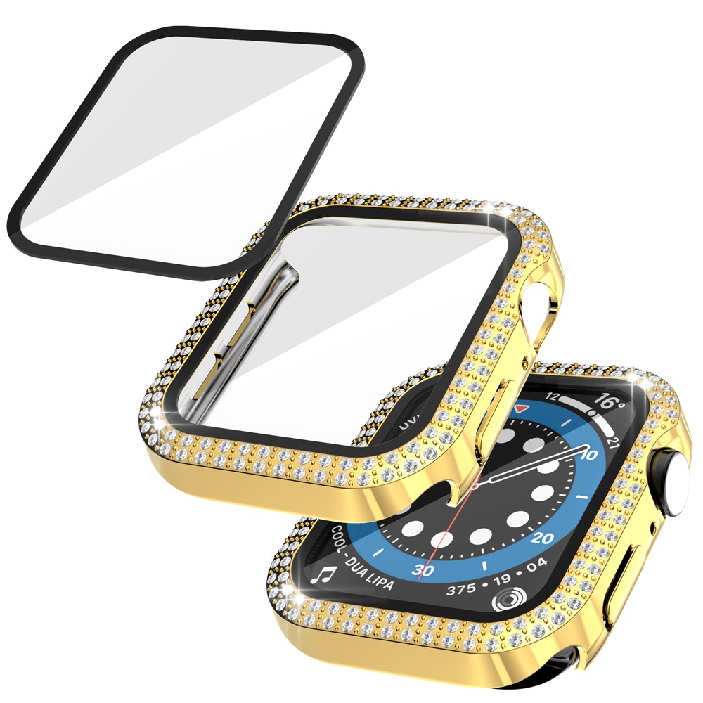 For Apple Watch SE/Series 4/5/6 40mm Rhinestone+PC+Tempered Glass Anti-drop Watch Case Protector - Gold-6