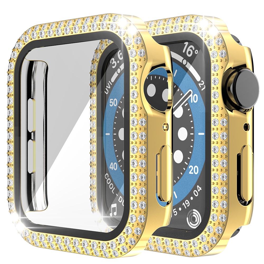 For Apple Watch SE/Series 4/5/6 40mm Rhinestone+PC+Tempered Glass Anti-drop Watch Case Protector - Gold-7