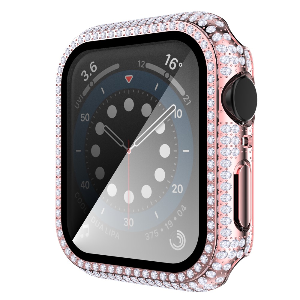 For Apple Watch Series 1/2/3 38mm Rhinestone Decorated PC Smart Watch Protective Cover with Tempered Glass Screen Protector - Pink-2