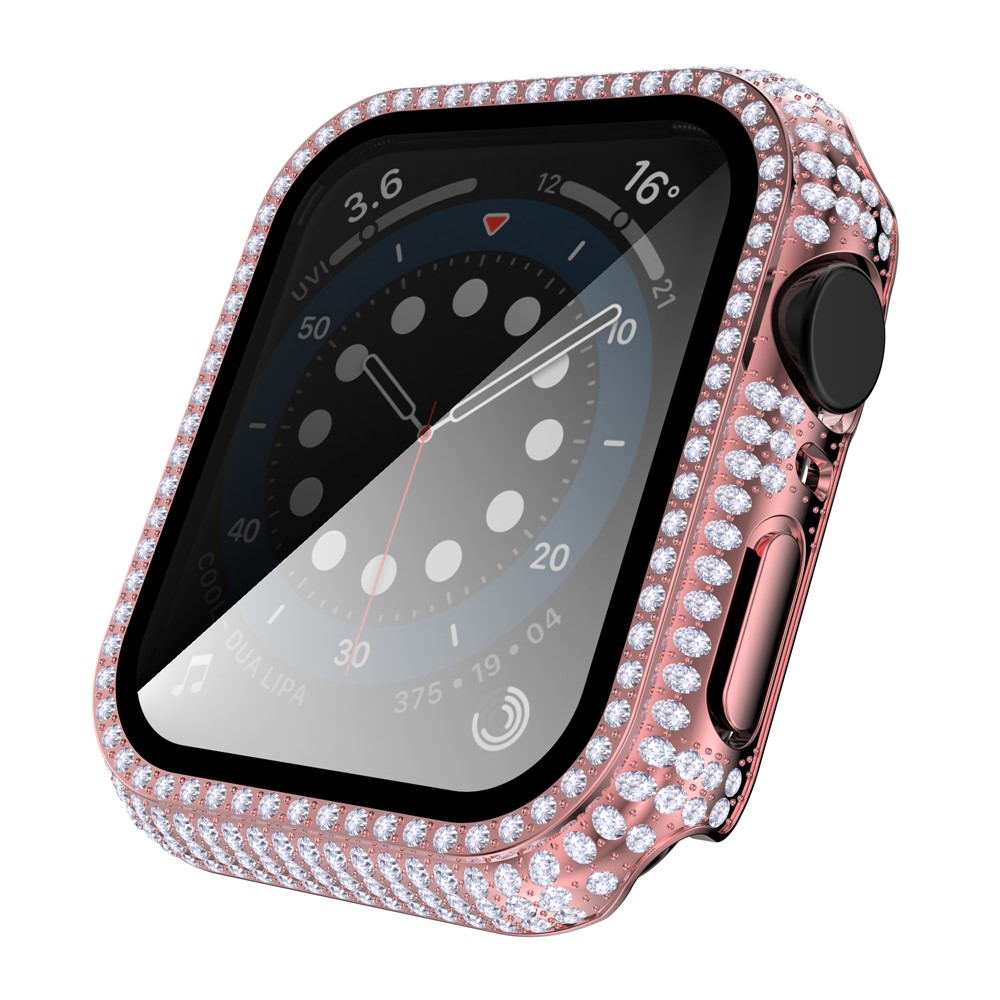 For Apple Watch Series 1/2/3 38mm Rhinestone Decorated PC Smart Watch Protective Cover with Tempered Glass Screen Protector - Pink-4