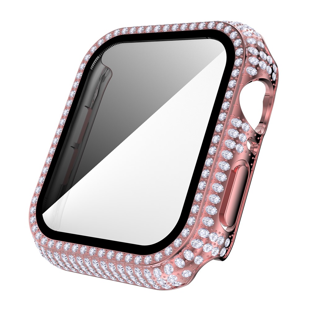 For Apple Watch Series 1/2/3 38mm Rhinestone Decorated PC Smart Watch Protective Cover with Tempered Glass Screen Protector - Pink-5