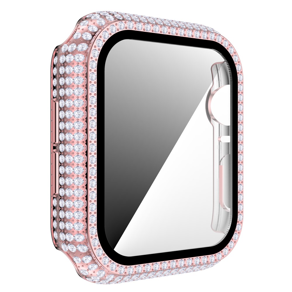 For Apple Watch Series 1/2/3 38mm Rhinestone Decorated PC Smart Watch Protective Cover with Tempered Glass Screen Protector - Pink-6