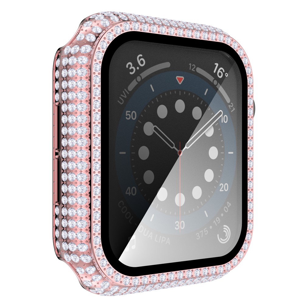 For Apple Watch Series 1/2/3 38mm Rhinestone Decorated PC Smart Watch Protective Cover with Tempered Glass Screen Protector - Pink-7