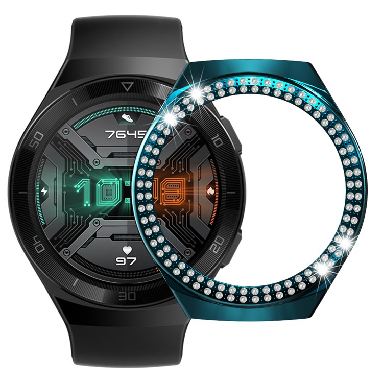 For Huawei Watch GT 2e Two Row Rhinestones Decor PC Watch Protective Case Half Cover - Cyan-1