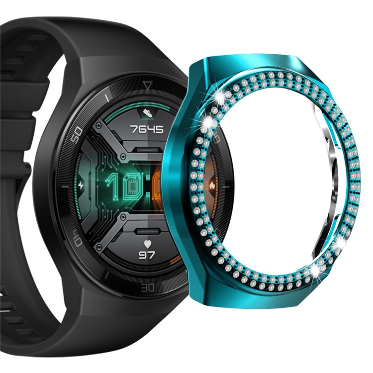 For Huawei Watch GT 2e Two Row Rhinestones Decor PC Watch Protective Case Half Cover - Cyan-2