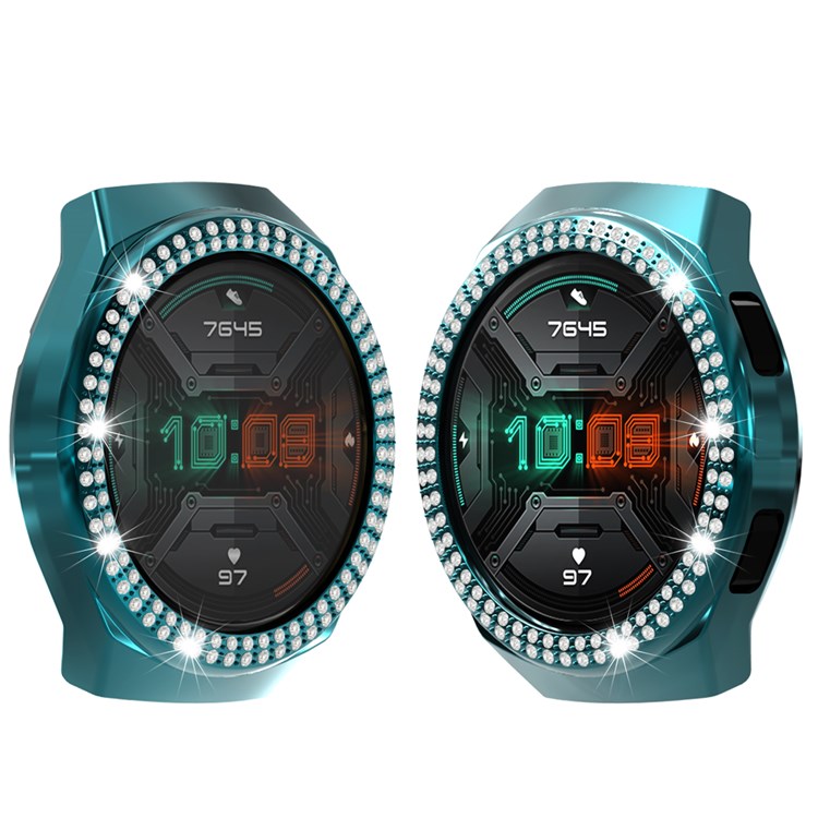 For Huawei Watch GT 2e Two Row Rhinestones Decor PC Watch Protective Case Half Cover - Cyan-4