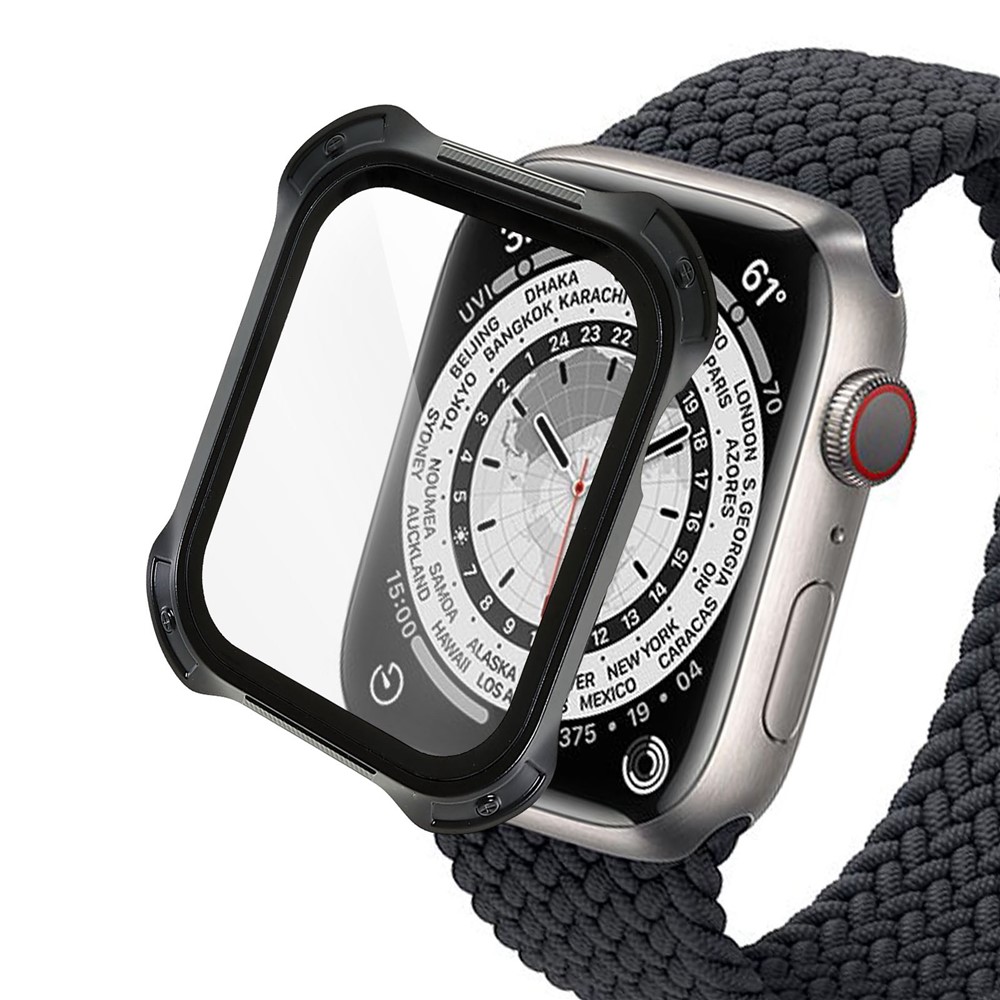 RURIHAI For Apple Watch Series 6/5/4/SE 44mm Anti-collision Hard PC Watch Case Cover with Tempered Glass Screen Protector-1