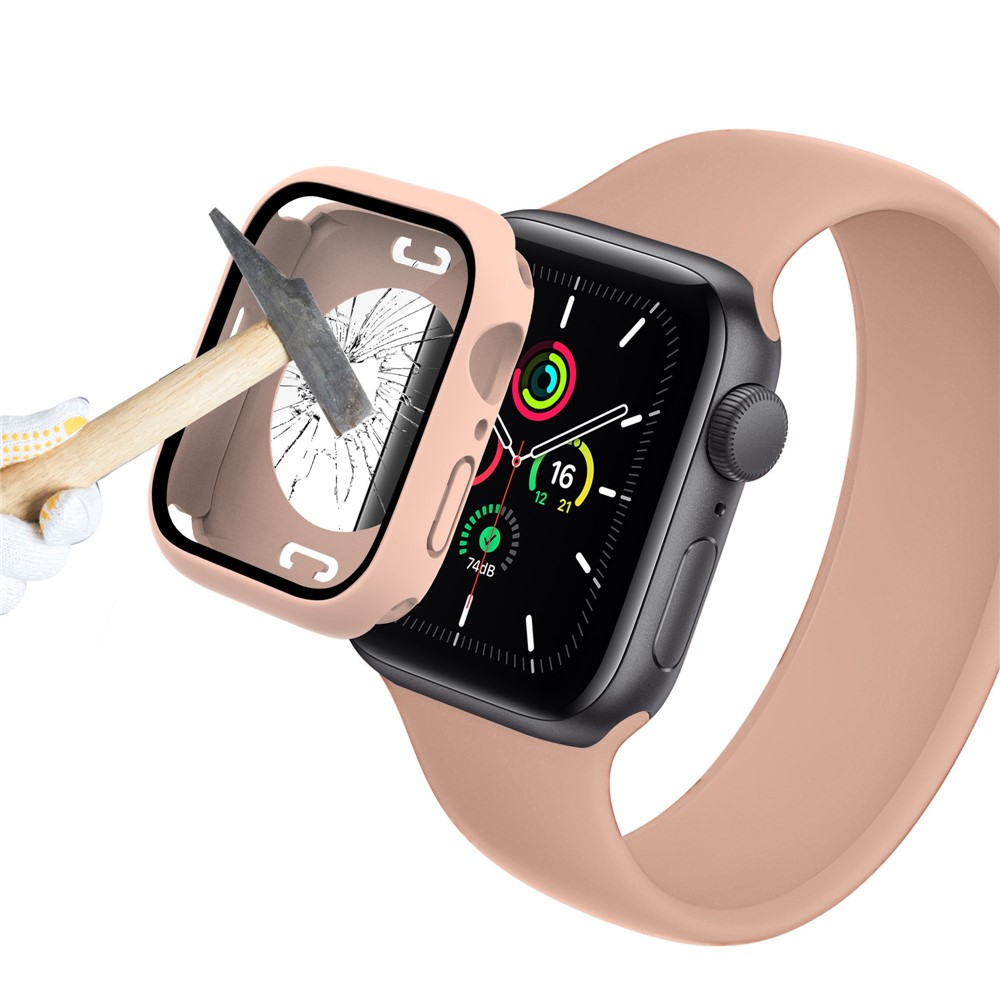 For Apple Watch Series 7 45mm Anti-scratch Tempered Glass Screen Protector Waterproof PC Watch Case with Back Cover - Pink-6