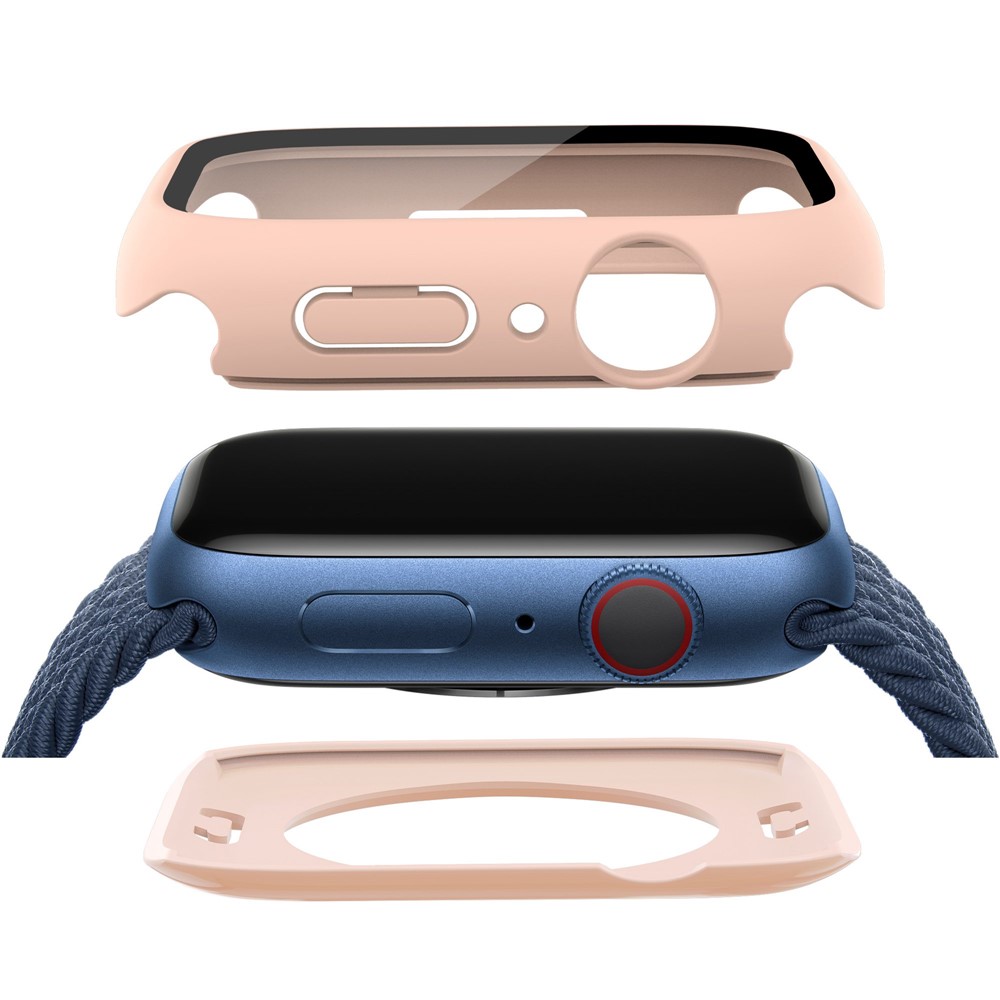 For Apple Watch Series 7 41mm Tempered Glass Film Waterproof PC Watch Case with Back Cover - Pink-10