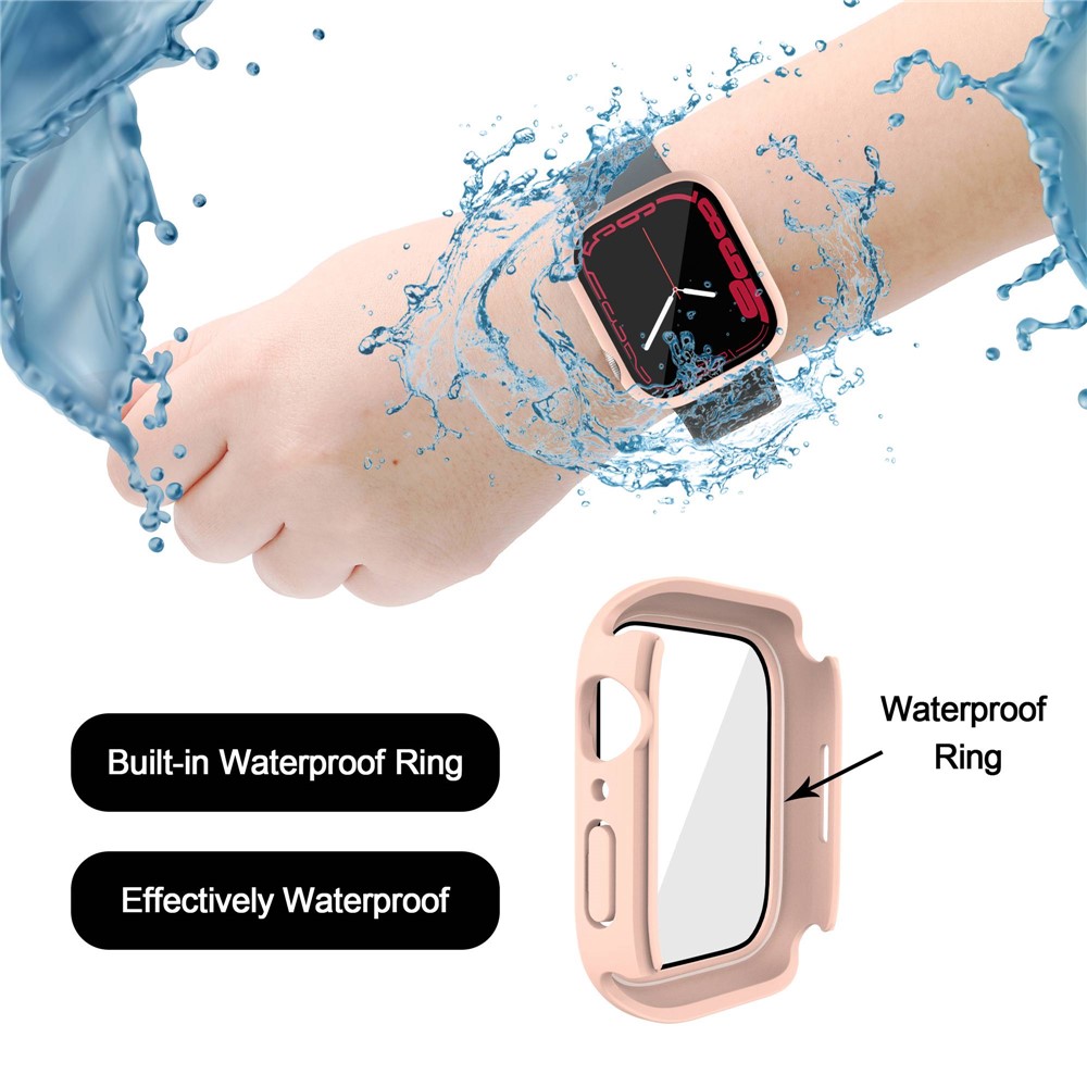 For Apple Watch Series 7 41mm Tempered Glass Film Waterproof PC Watch Case with Back Cover - Pink-4