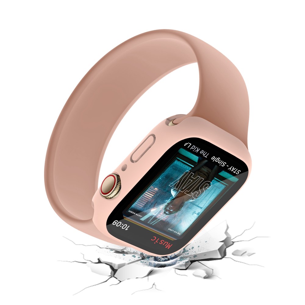 For Apple Watch Series 7 41mm Tempered Glass Film Waterproof PC Watch Case with Back Cover - Pink-5