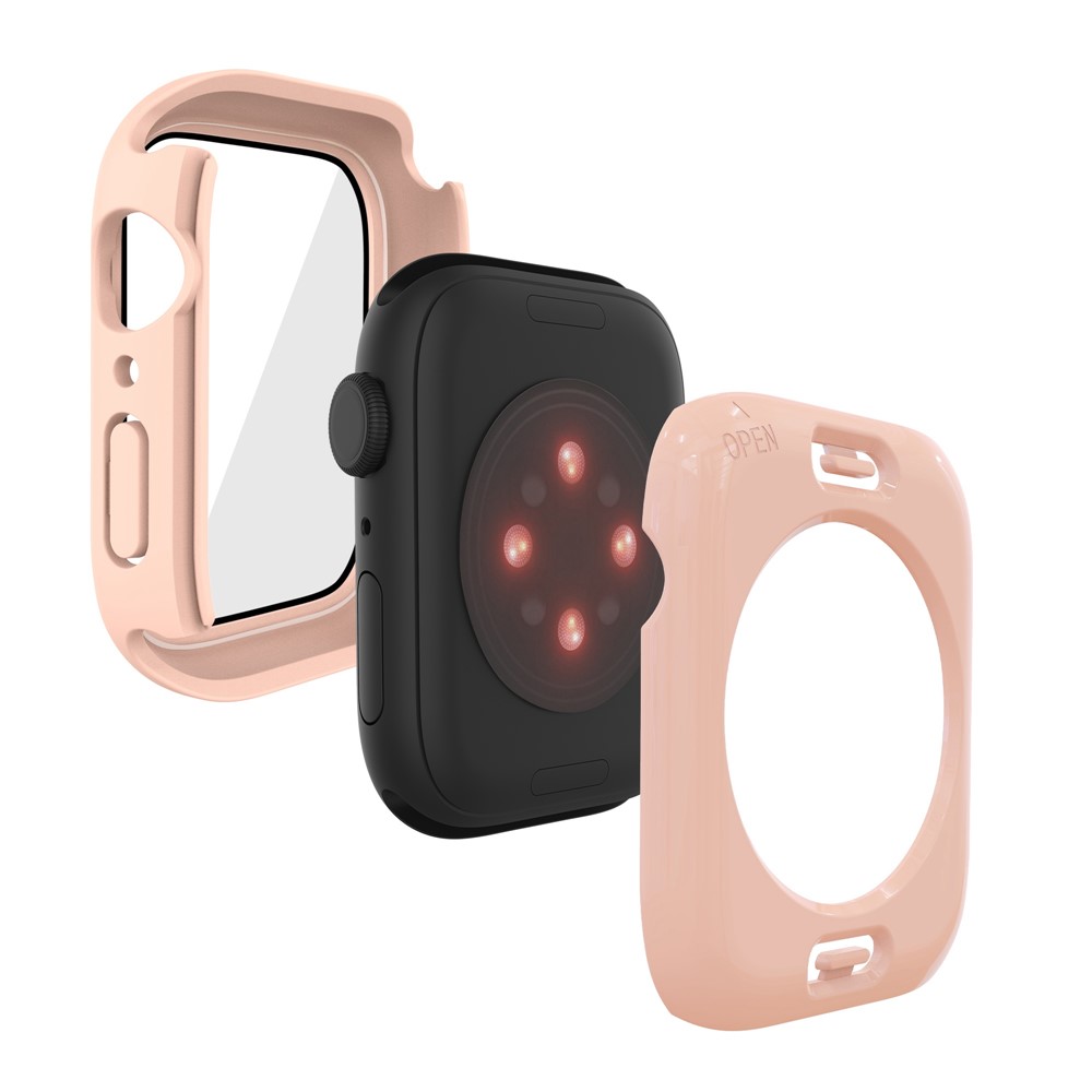For Apple Watch Series 7 41mm Tempered Glass Film Waterproof PC Watch Case with Back Cover - Pink-9