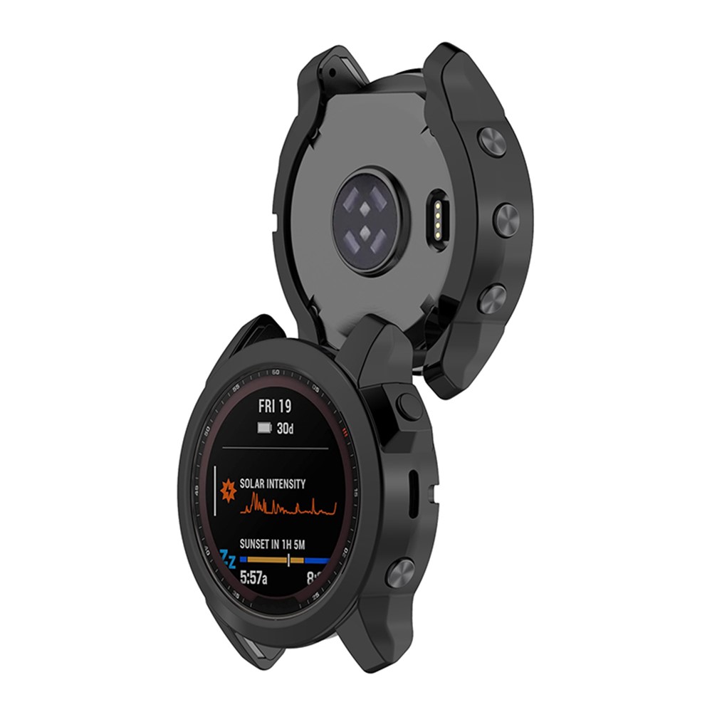 For Garmin Fenix 7X Electroplating Soft TPU Hollow Out Bumper Frame Case Cover - Black-2