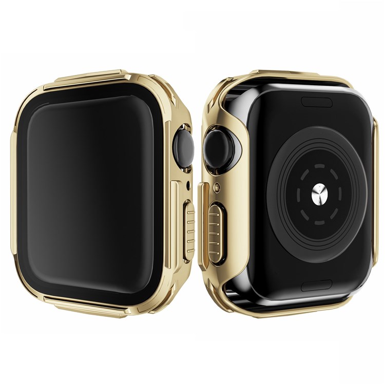 For Apple Watch Series 7 41mm Electroplated PC Smart Watch Case with Anti-wear Tempered Glass Screen Protector - Gold-1