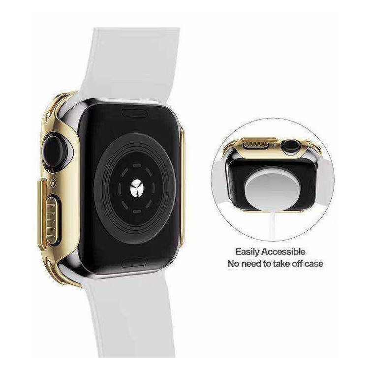 For Apple Watch Series 7 41mm Electroplated PC Smart Watch Case with Anti-wear Tempered Glass Screen Protector - Gold-2