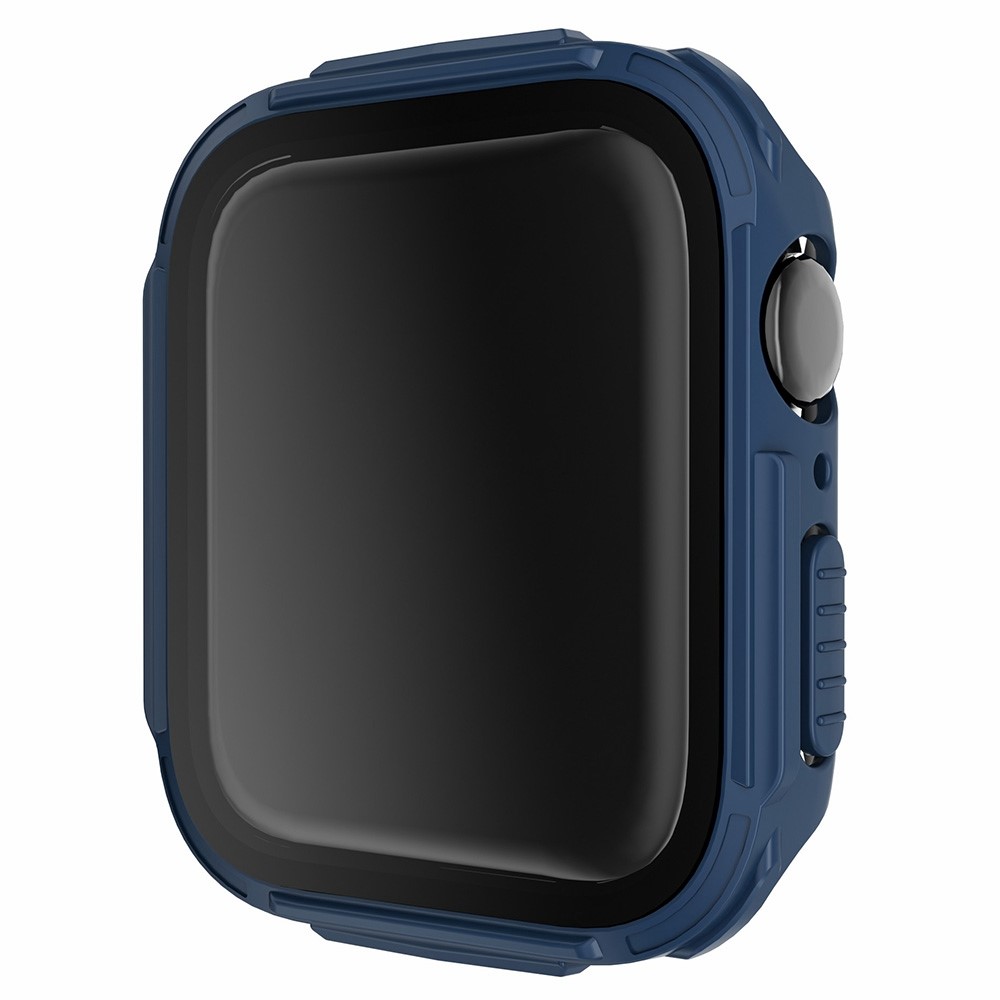 For Apple Watch Series 7 45mm Stylish Electroplated PC Smart Watch Case Protective Cover with Tempered Glass Screen Protector - Blue-2