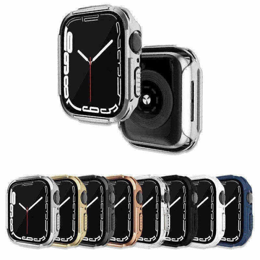 For Apple Watch Series 7 45mm Stylish Electroplated PC Smart Watch Case Protective Cover with Tempered Glass Screen Protector - Blue-8