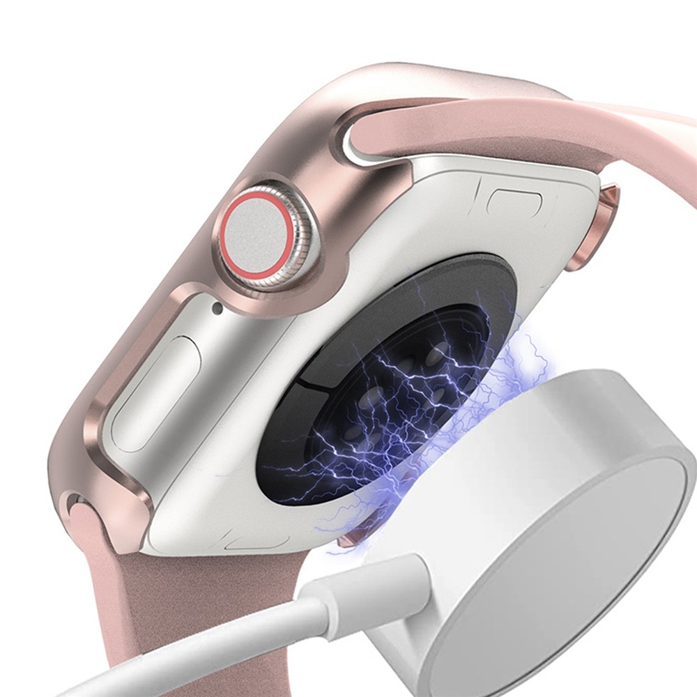 For Apple Watch Series 4 / 5 / 6 / SE / SE (2022) 40mm / Series 7 / 8 41mm Hard PC Case with Tempered Glass Film Anti-Scratch HD Protective Cover - Rose Gold-3