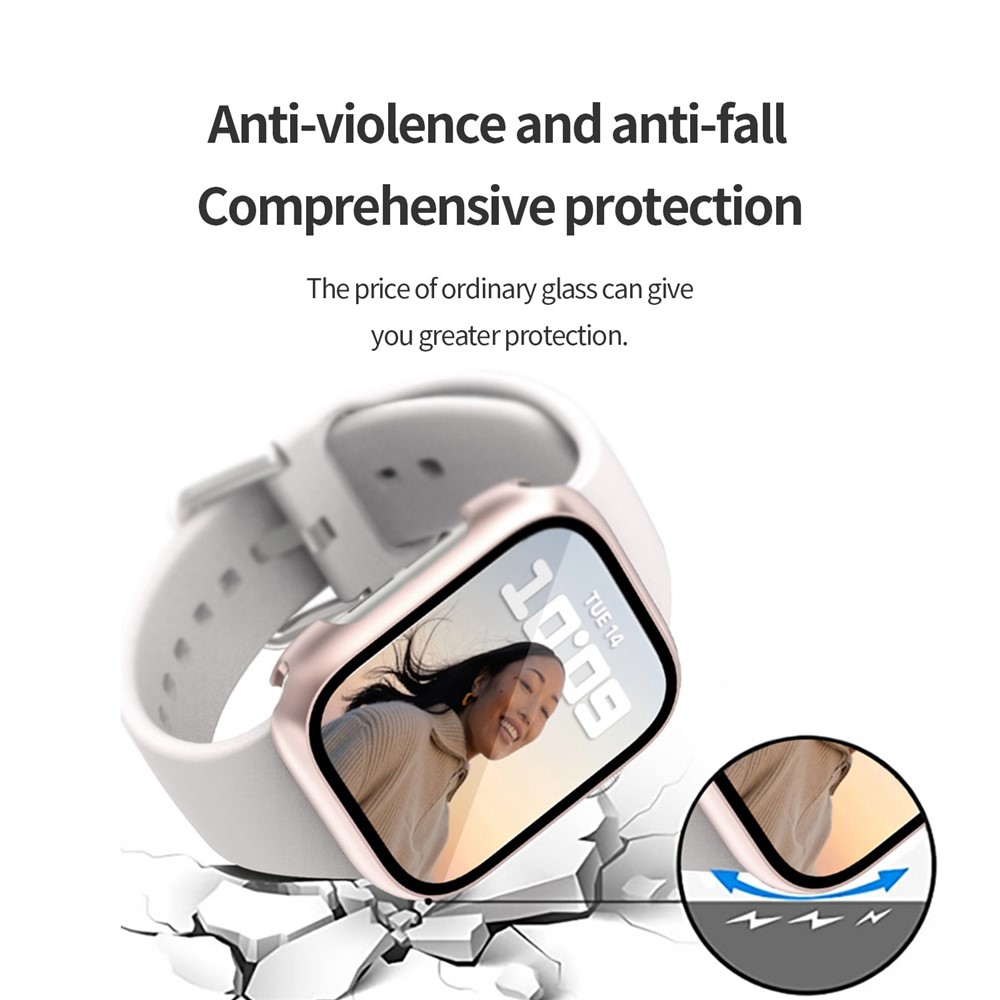 For Apple Watch Series 4 / 5 / 6 / SE / SE (2022) 40mm / Series 7 / 8 41mm Hard PC Case with Tempered Glass Film Anti-Scratch HD Protective Cover - Rose Gold-6