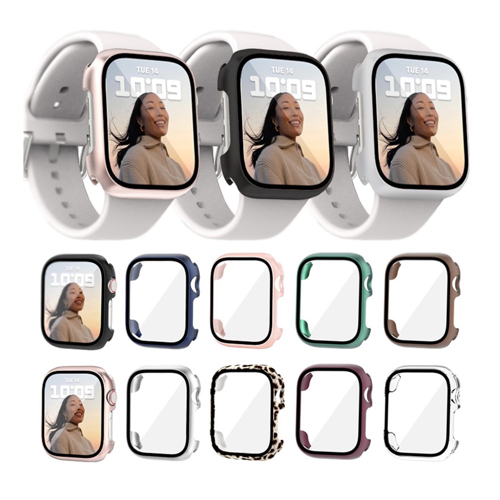 For Apple Watch Series 4 / 5 / 6 / SE / SE (2022) 40mm / Series 7 / 8 41mm Hard PC Case with Tempered Glass Film Anti-Scratch HD Protective Cover - Rose Gold-8