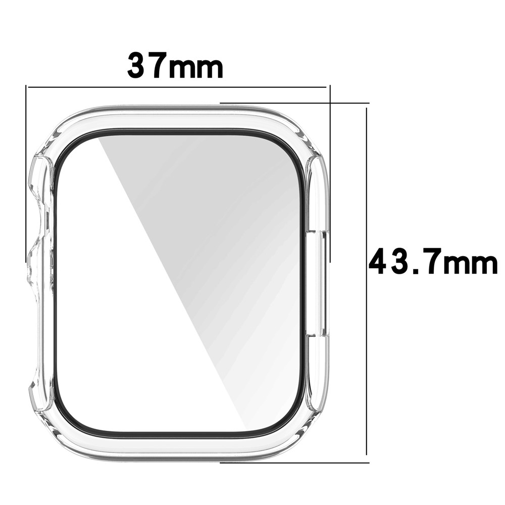 For Apple Watch Series 4 / 5 / 6 / SE / SE (2022) 40mm / Series 7 / 8 41mm Hard PC Case with Tempered Glass Film Anti-Scratch HD Protective Cover - Rose Gold-9