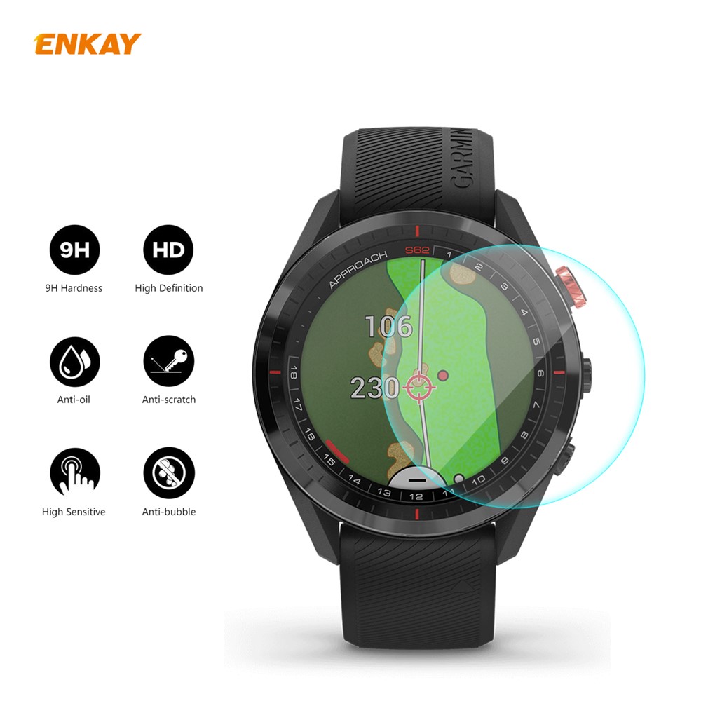 ENKAY 2Pcs/Pack 0.2mm 9H 2.15D Tempered Glass Screen Films for Garmin Approach S62-2