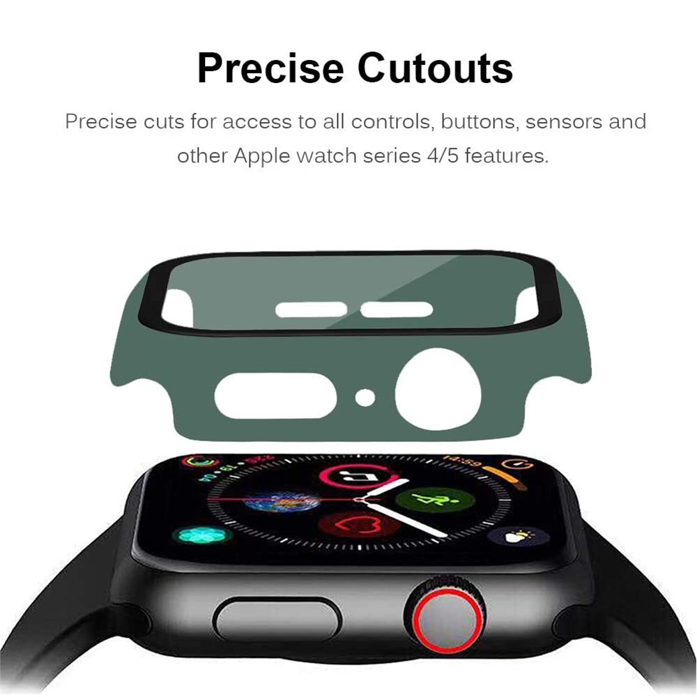 Per Apple Watch Series 4 44mm 2 in 1 Anti-scratch Matte Frame PC + Custodia Per Protezione in Vetro Temperato - Verde Scuro-3