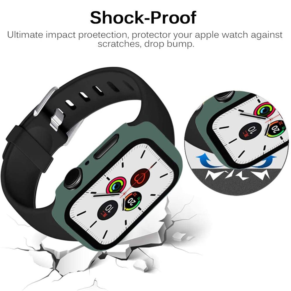 Per Apple Watch Series 4 44mm 2 in 1 Anti-scratch Matte Frame PC + Custodia Per Protezione in Vetro Temperato - Verde Scuro-5