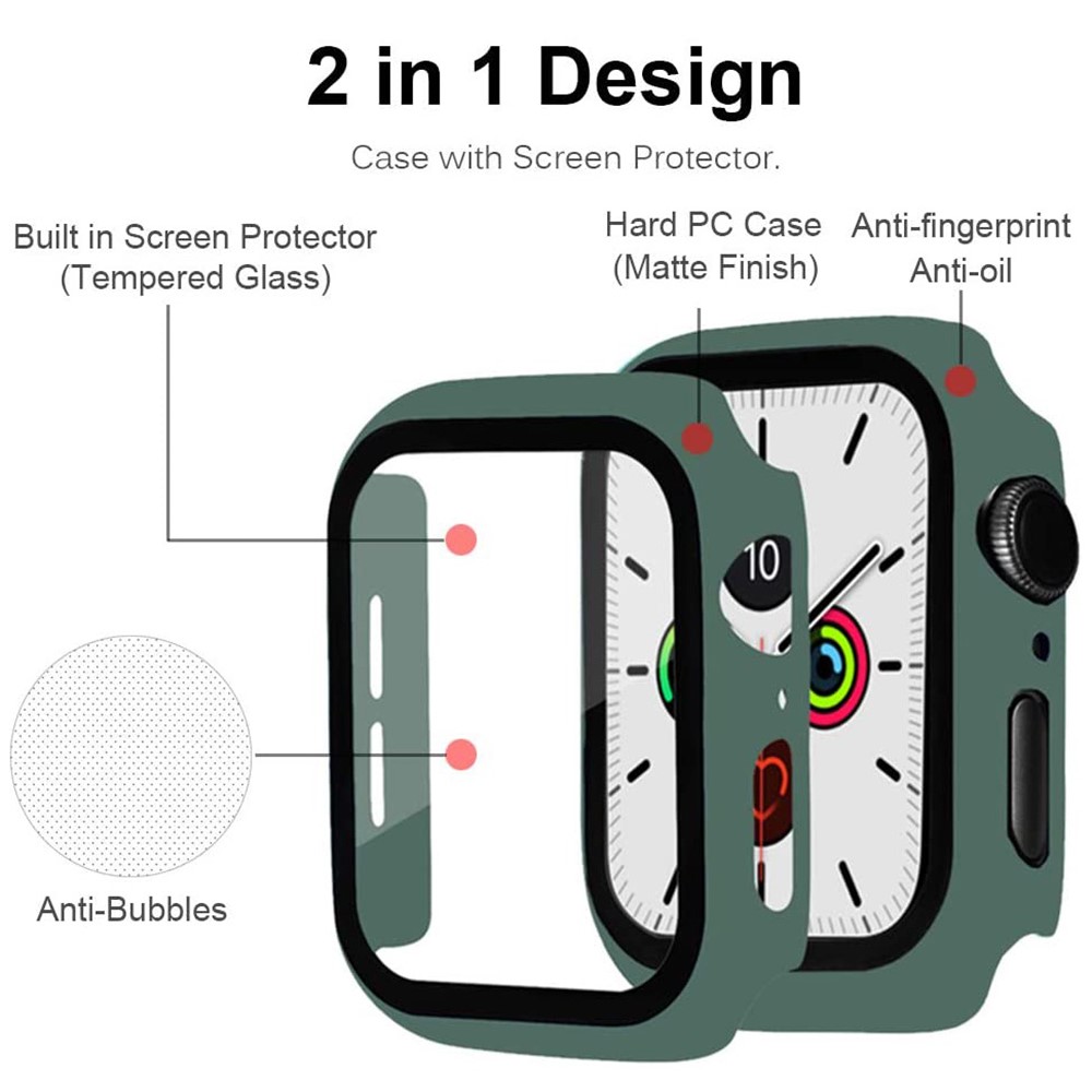 Para Apple Watch Series 4 44 mm 2-in-1 Anti-scratch Frame Matte PC + Caja de Reloj de Reloj de Vidrio Templado - Verde Oscuro