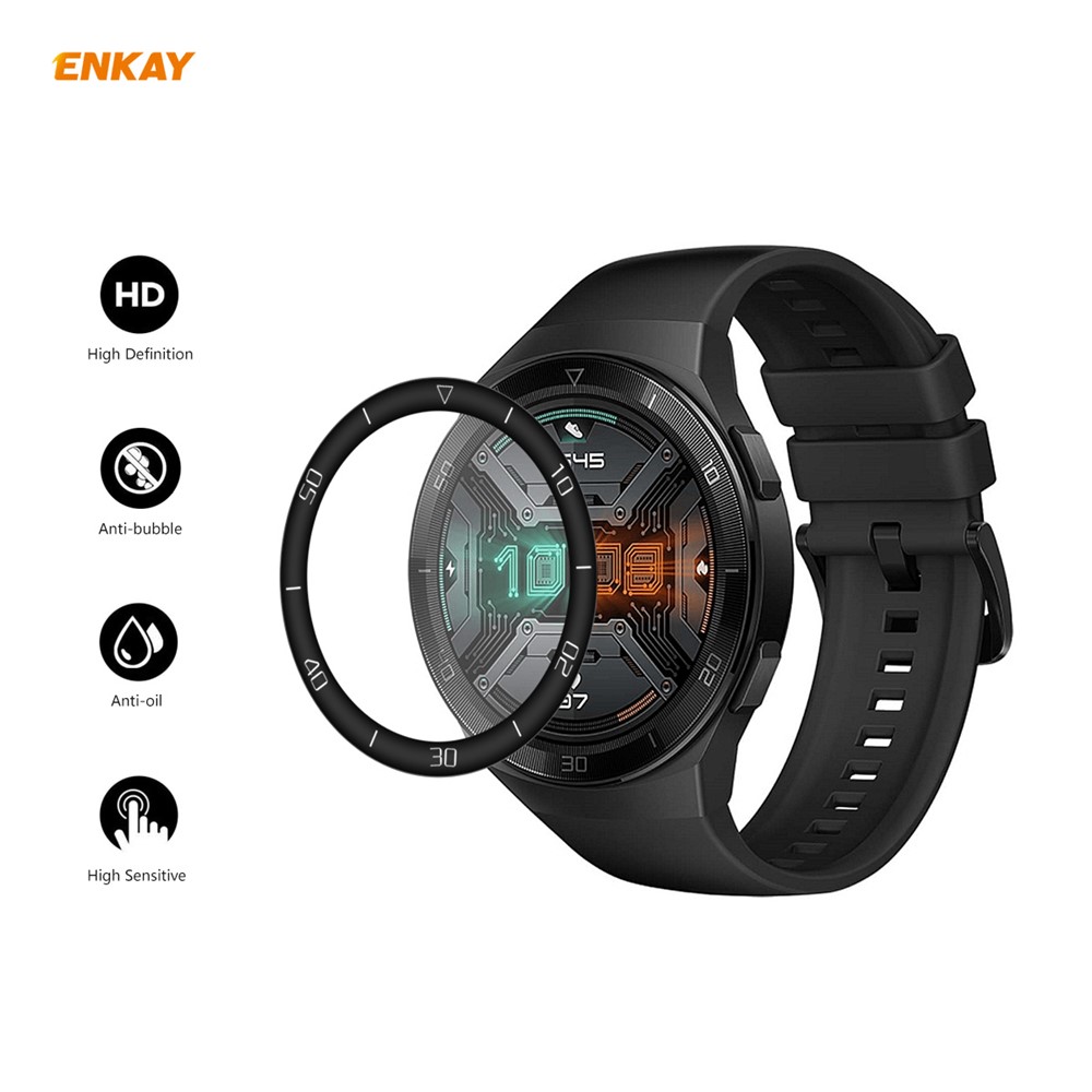 2pcs / Set Borde Enkay Príncipe Sombrero 3D PC + Protector De Pantalla Completa PMMA Para El Reloj Huawei 46mm GT 2e - Con La Escala-2
