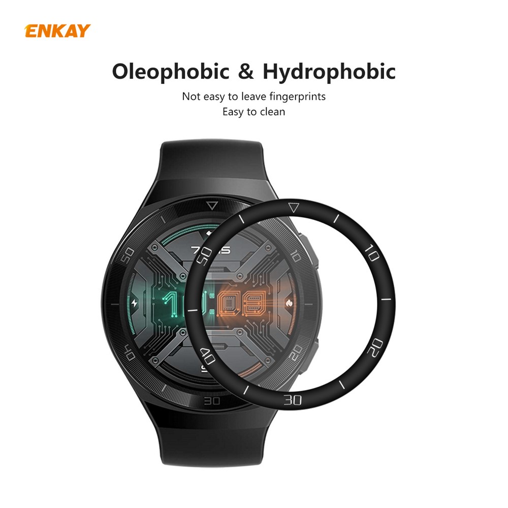2pcs / Set Borde Enkay Príncipe Sombrero 3D PC + Protector De Pantalla Completa PMMA Para El Reloj Huawei 46mm GT 2e - Con La Escala-4