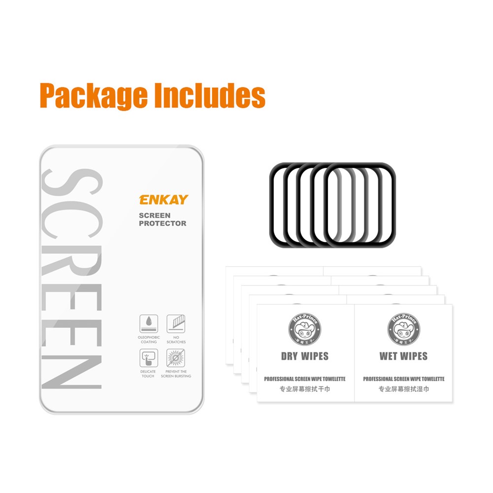 5Pcs/Set HAT PRINCE Full Size 3D Curved Soft PC + PMMA HD Screen Guard Film for Apple Watch Series 6/5/4/SE 44MM-8
