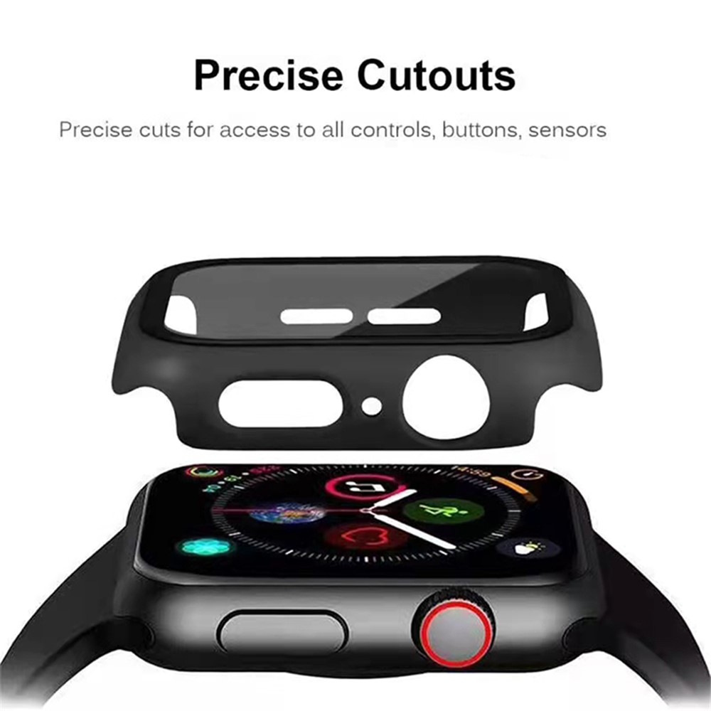 Hard PC Frame + Tempered Glass Screen Protector Integrated Watch Case for Apple Watch Series 7 41mm - Black-5