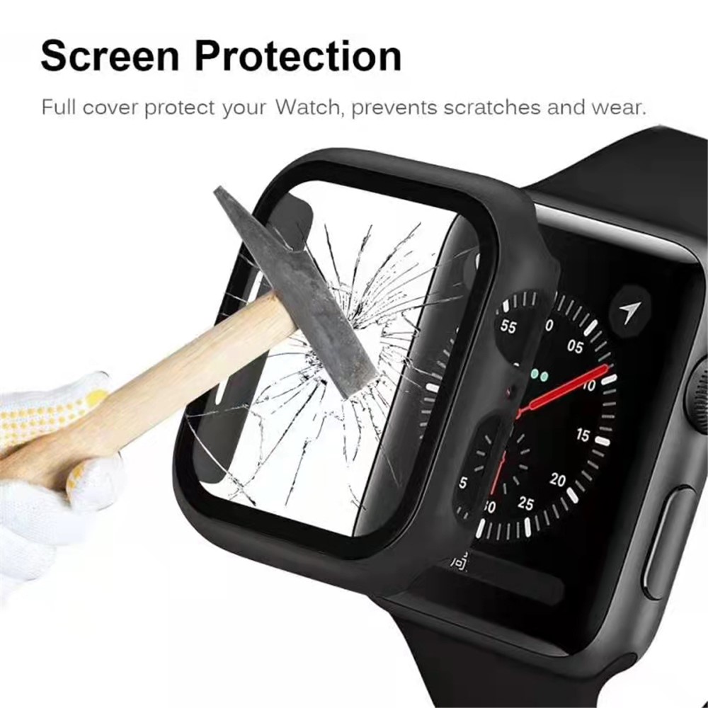 Hard PC Frame + Tempered Glass Screen Protector Integrated Watch Case for Apple Watch Series 7 41mm - Black-6