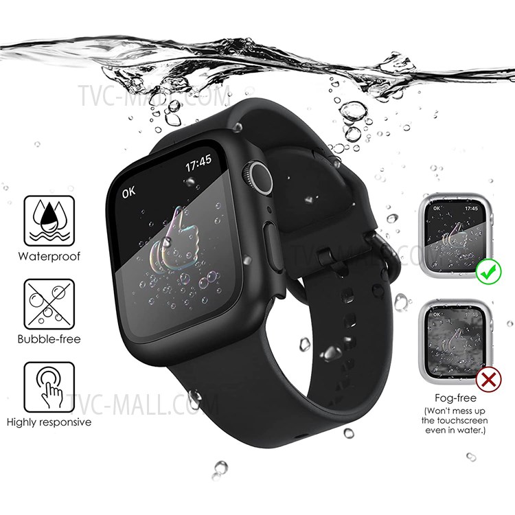 Tempered Glass Screen Protector Waterproof Hard PC Watch Case Cover for Apple Watch Series SE/6/5/4 40mm - Black-3
