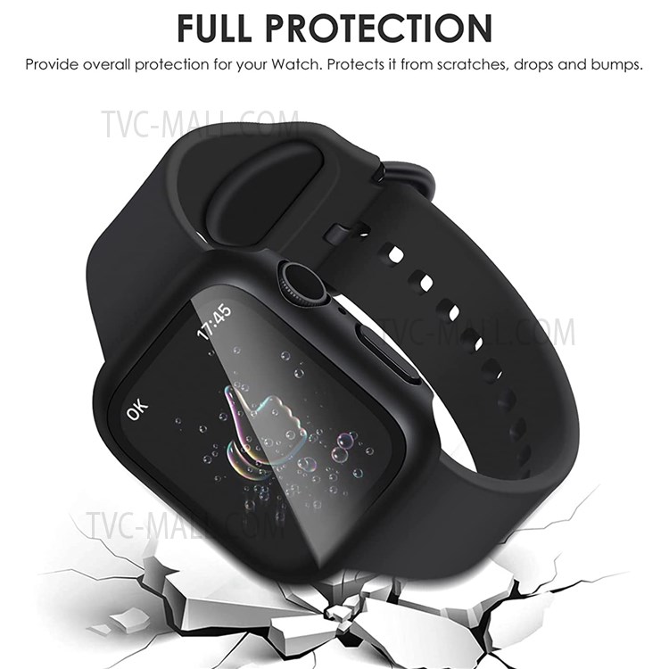 Tempered Glass Screen Protector Waterproof Hard PC Watch Case Cover for Apple Watch Series SE/6/5/4 40mm - Black-4
