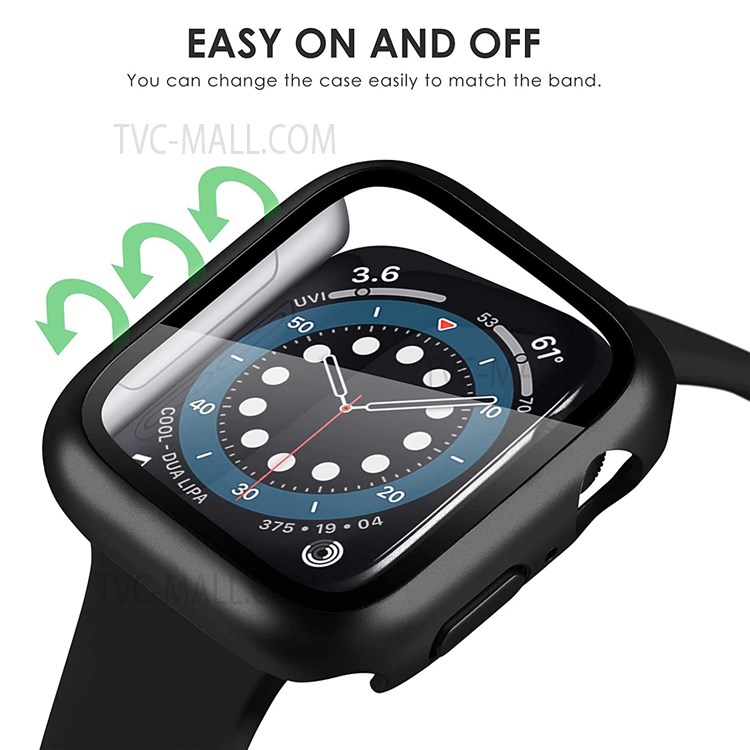 Tempered Glass Screen Protector Waterproof Hard PC Watch Case Cover for Apple Watch Series SE/6/5/4 40mm - Black-5