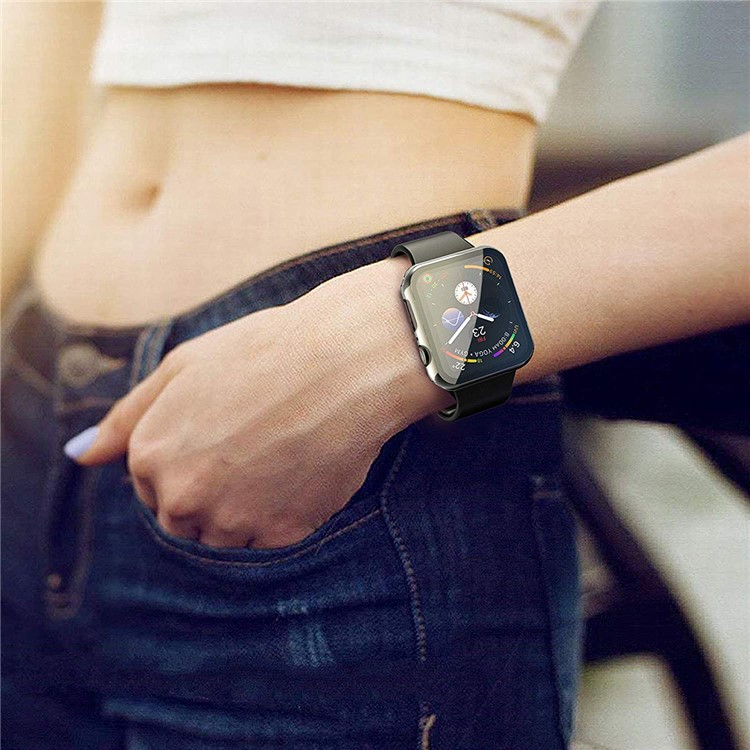 Caso de PC Duro Con Protector de Pantalla de Vidrio Templado Sensible al Tacto Para Apple Watch Series 7 45 mm - Transparente-7