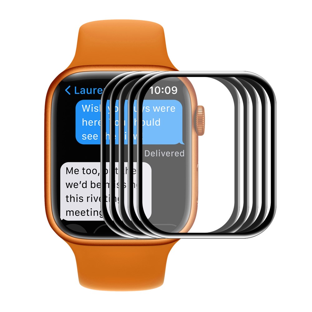 ENKAY 5Pcs/Pack Full Coverage Full Glue Curved Hot Bending Scratch-Resistant Tempered Glass Screen Protector for Apple Watch Series 7 41mm - Black Edges-1