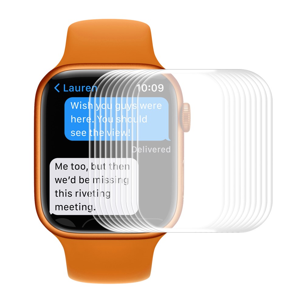ENKAY 10Pcs/Pack Full Protection Full Glue Scratch-Resistant Curved Hot Bending Tempered Glass Film for Apple Watch Series 7 45mm - Transparent-1