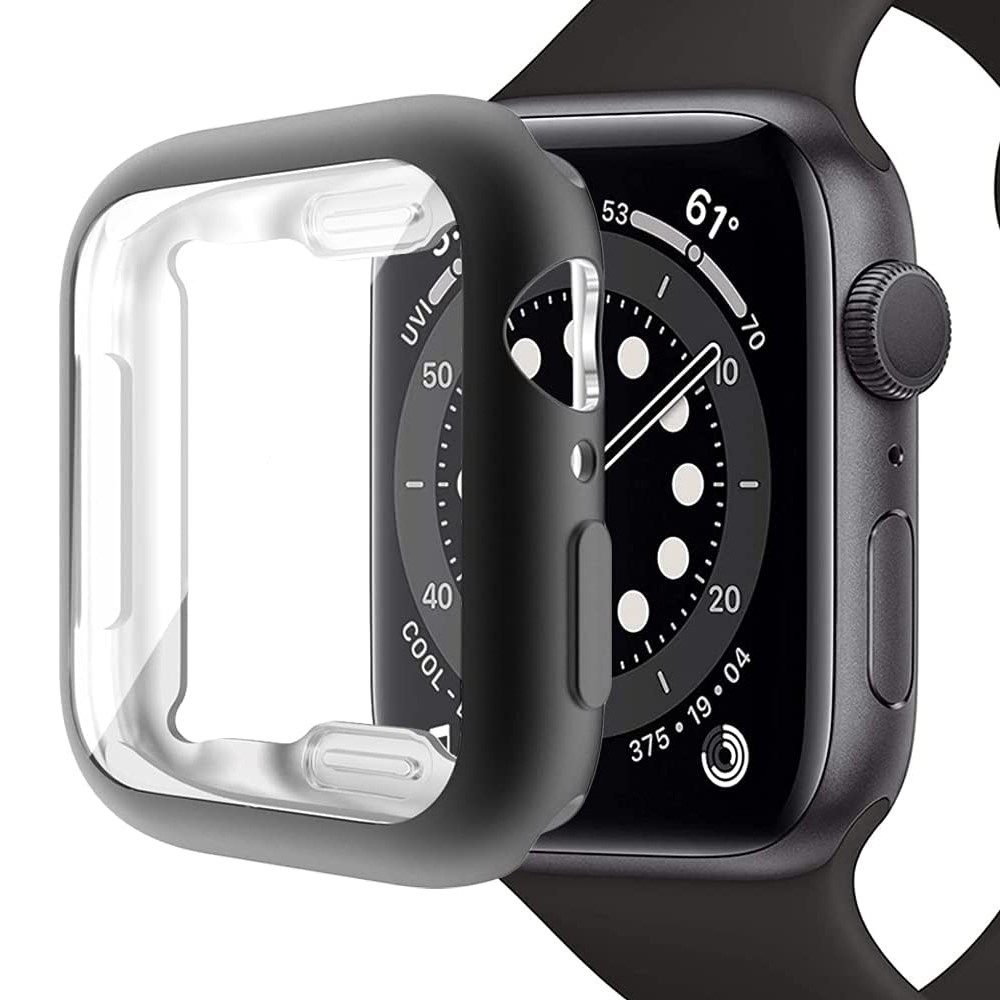 Full Body Protective Soft TPU Electroplated Bumper Clear Cover with Screen Protector for Apple Watch Series 7 41mm - Black-1