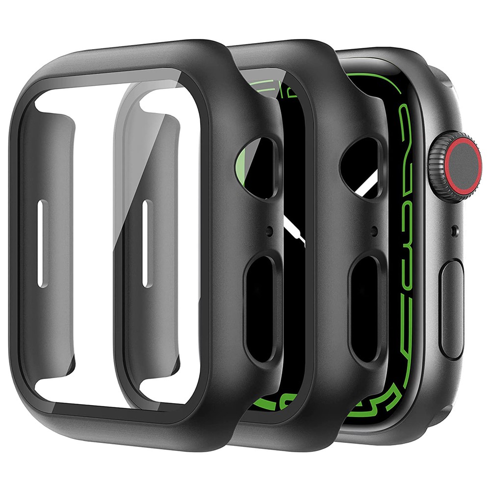 2Pcs Scratch-resistant 2-in-1 PC Watch Frame Cover with Tempered Glass Screen Protector Film for Apple Watch Series 7 41mm - Black-1