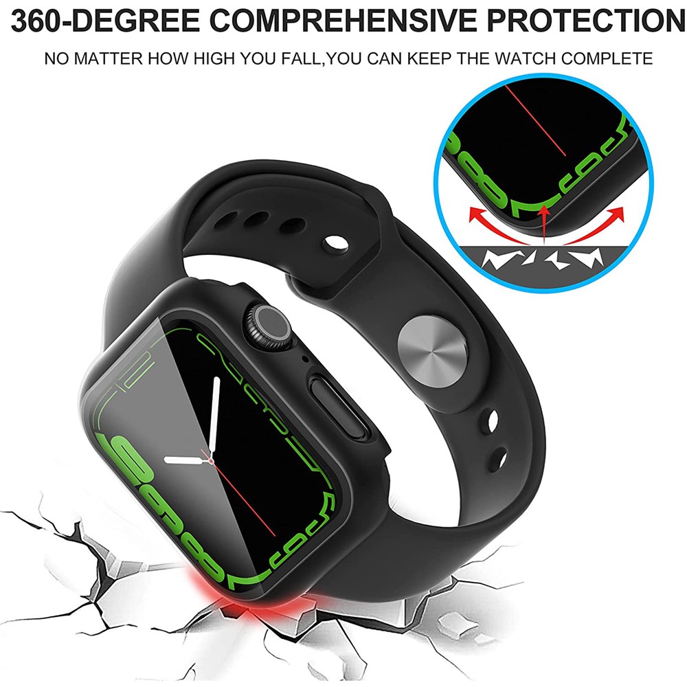 2Pcs Scratch-resistant 2-in-1 PC Watch Frame Cover with Tempered Glass Screen Protector Film for Apple Watch Series 7 41mm - Black-3