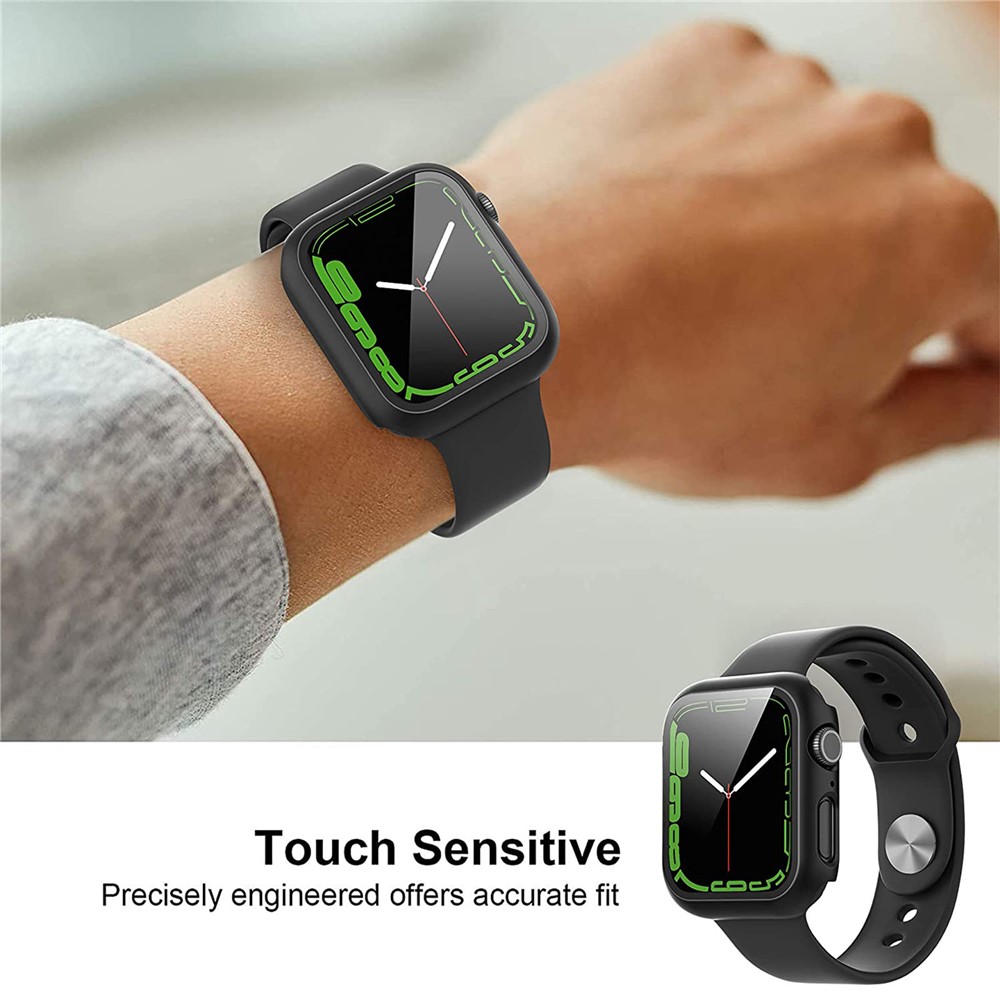 2Pcs Scratch-resistant 2-in-1 PC Watch Frame Cover with Tempered Glass Screen Protector Film for Apple Watch Series 7 41mm - Black-5